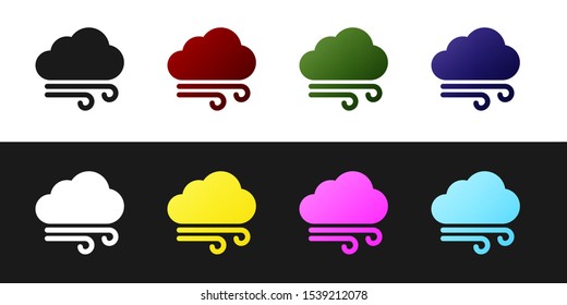 Set Windy weather icon isolated on black and white background. Cloud and wind.  Vector Illustration