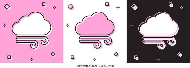 Set Windy weather icon isolated on pink and white, black background. Cloud and wind.  Vector Illustration