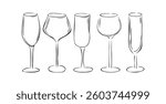 Set of wine and alcoholic beverages glasses.Vector illustration