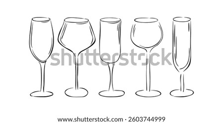 Set of wine and alcoholic beverages glasses.Vector illustration