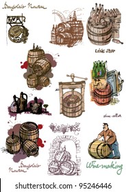 set of wine associated elements - cartoon