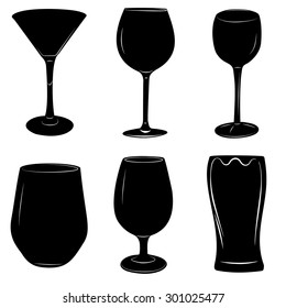 Set of wine and beer alcoholic beverages glasses vector illustration.
