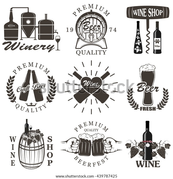 Set of wine and beer\
signs, badges