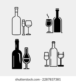 set of wine bottle and glass vector