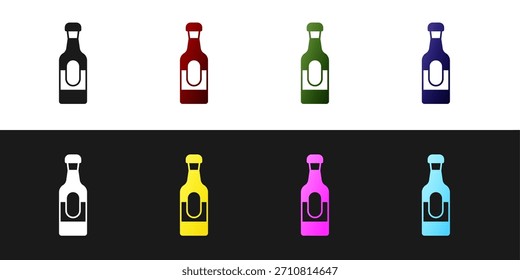Icono de la botella de vino aislado en el fondo blanco y negro.  Vector