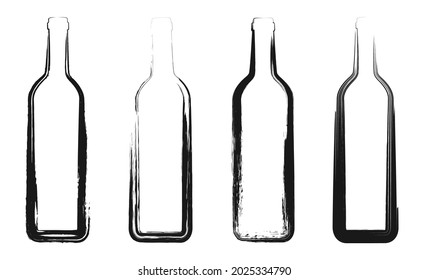 Set of wine bottle icons in a grunge style isolated on a white background.