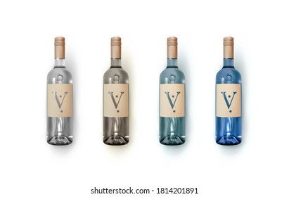 Set of Wine bottle isolated on white background. Realistic design advertising product. vector illustration