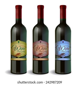 Set of Wine bottle with label. Wine and grapes