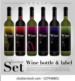 Set of wine bottle & wine labels