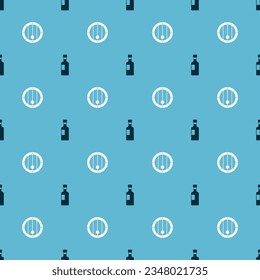 Set Wine bottle and Wooden barrel on seamless pattern. Vector