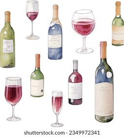 https://image.shutterstock.com/image-vector/set-wine-bottles-glasses-watercolor-260nw-2349972341.jpg
