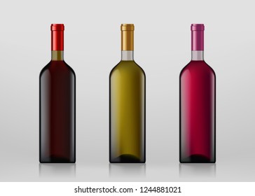 Set of wine bottles. Isolated on gray background. Vector illustration.