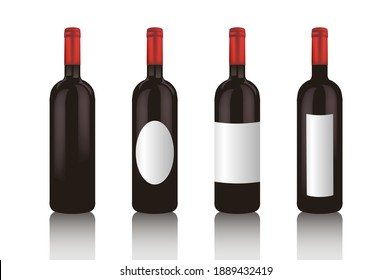 Set of wine bottles isolated on white background. Wine bottle, made in a realistic style. Alcoholic drink. Red wine. Vector illustration