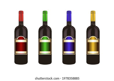 Set of wine bottles isolated on white background. Wine bottle, made in a realistic style. Alcoholic drink. White and red wine. Vector illustration