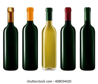 Set of wine bottles isolated on white background,Vector illustration