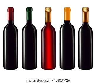 Set of wine bottles isolated on white background,Vector illustration