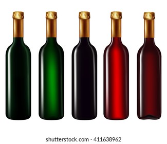 Set of wine bottles isolated on white background,Vector illustration