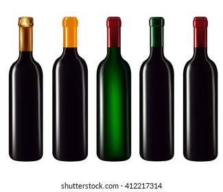 Set of wine bottles isolated on white background,Vector illustration