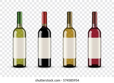 Набор винных бутылок, изолированных на прозрачном фоне