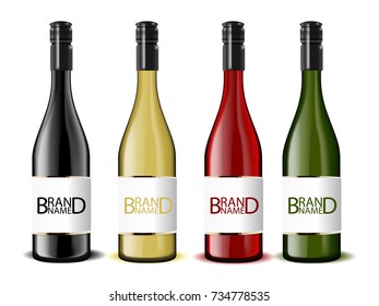 Set of wine bottles isolated on transparent background
