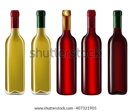 Set of wine bottles isolated on white background,Vector illustration