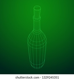 Set of wine bottles. Model wireframe low poly mesh vector illustration