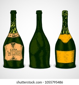 A set of wine bottles. Retro style.