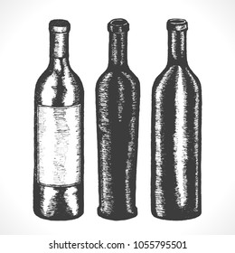 A set of wine bottles. Retro style.