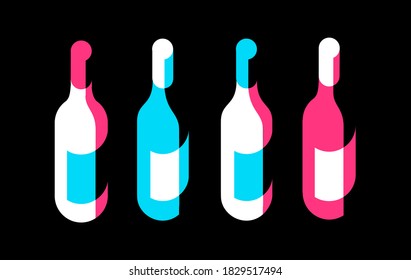 Set of wine bottles, top view. Vector illustration