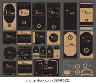 Set Wine card. Wine industry. Menu for restaurants and bars, labels and booklets. Wine and grapes. Vintage.
