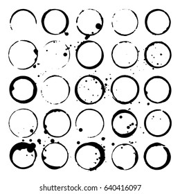 Set of wine or coffee stains. Ink spots and splatters. Vector silhouettes.