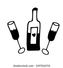 Set of wine doodle icon set isolated on white, hand drawn vector illustration
