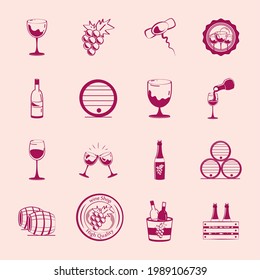 el conjunto de bebidas enológicas incluye botellas y uva