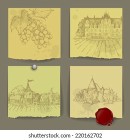 set of wine elements