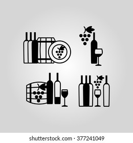 Set of wine flat black icons, symbols, signs and design elements