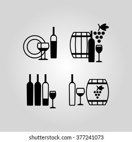 Set of wine flat black icons, symbols, signs and design elements