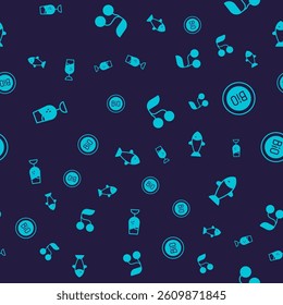 Set Wine glass, Banner for bio, Fresh berries and Fish on seamless pattern. Vector