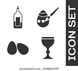 Set Wine glass, Bottle of wine, Easter eggs and Easter egg and paint brush icon. Vector