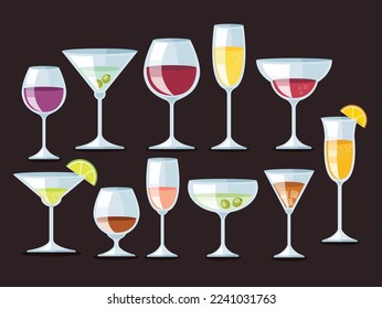 set of wine glass and cocktail vector illustration