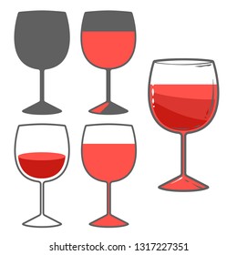 Set of wine glass, fvector flat cartoon illustration