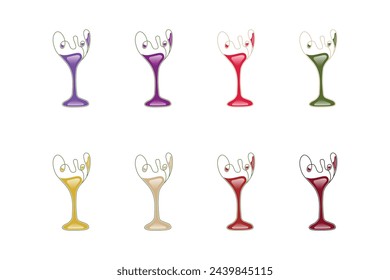 set of Wine glass icon with wine in different color