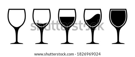 Set wine glass icon from empty to full, wine glass collection sign 