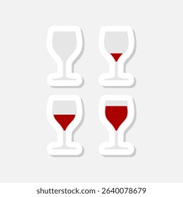 Set of wine glass icon sticker isolated on gray background