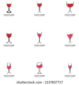  Set Of wine glass icon vector illustration template