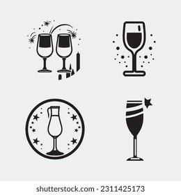 Set von Wine Glass Icon Vector Simple Design Symbole