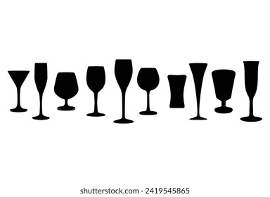 Set of wine glass silhouette icon logo template vector illustration design