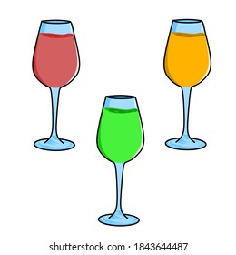 Set of Wine Glass. Vector Illustration. Flat Style. 