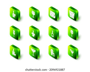 Set Wine glass, Glass of whiskey, rum, champagne, Cocktail, Champagne bottle, shaker and  icon. Vector