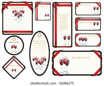 Set of Wine Glasses Banners and Adverts in Many Different sizes. Vector illustrator for wedding or invitation card.