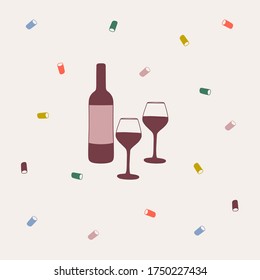 Set of wine glasses and a bottle. Wine tasting. Vector illustration.